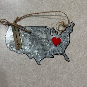 USA Map Ornament with Red Heart